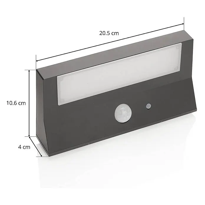 Lindby Außenwandleuchte Maresia - alu / grau / zink, IP44 - Dunkelgraue rechteckige Außenwandleuchte mit Bewegungssensor und Leuchtfläche. Maße: 20.5x10.6x4 cm.