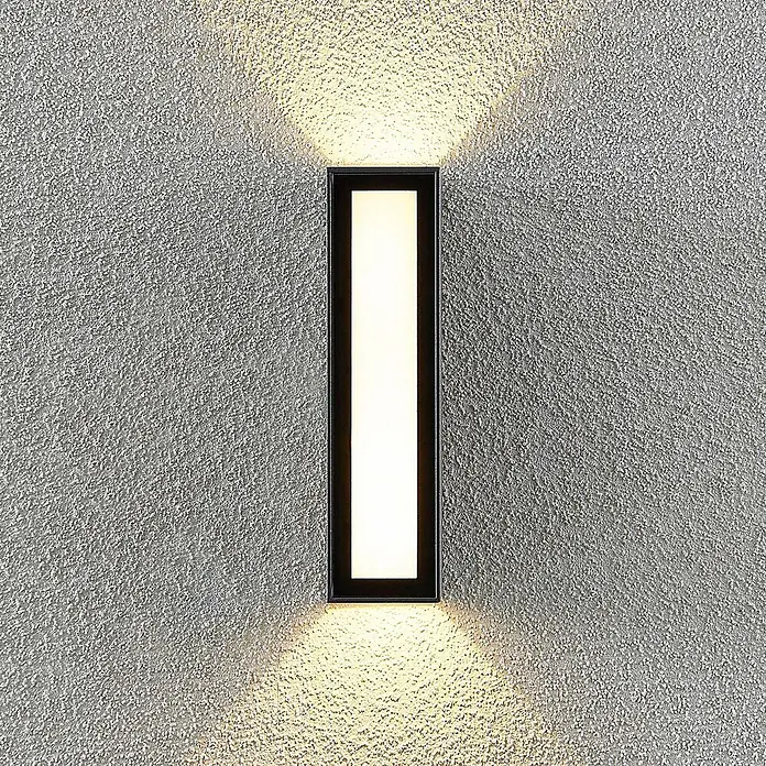 PRIOS LED Wandleuchte aussen in dunkelgrau, Aussenlampe Wand -  - Schwarze, rechteckige Außenwandleuchte mit warmweißem Up/Down-Licht.