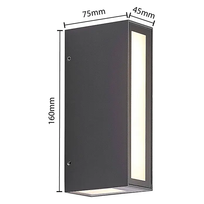 PRIOS LED Wandleuchte aussen in dunkelgrau, Aussenlampe Wand -  - Dunkelgraue rechteckige Wandleuchte mit Up/Down-Beleuchtung und einem vertikalen Lichtstreifen.