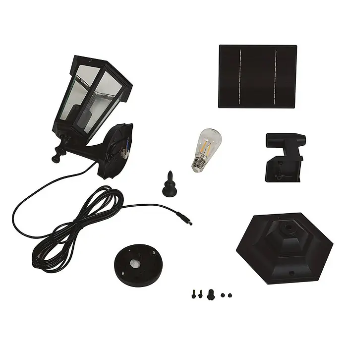 Lindby LED Solar Wandleuchte aussen in schwarz, Aussenlampe Wand -  - Schwarzes Solar-Außenlaternen-Set im traditionellen Design mit separatem Solarpanel.