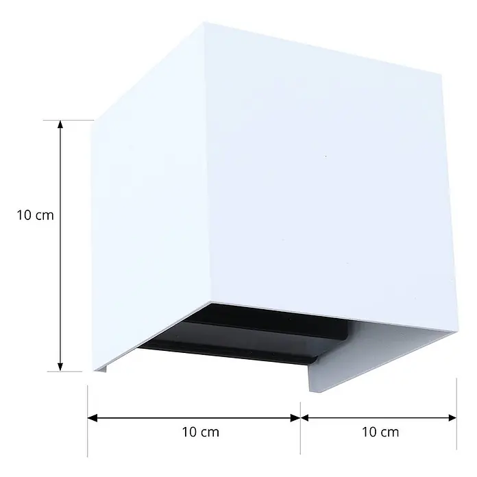 Lindby LED Wandleuchte aussen Smart Home in weiß, dimmbar Aussenlampe Wand -  - Weiße kubische Wandleuchte, 10x10x10 cm, mit schwarzen Innenelementen für nach unten gerichtetes Licht.