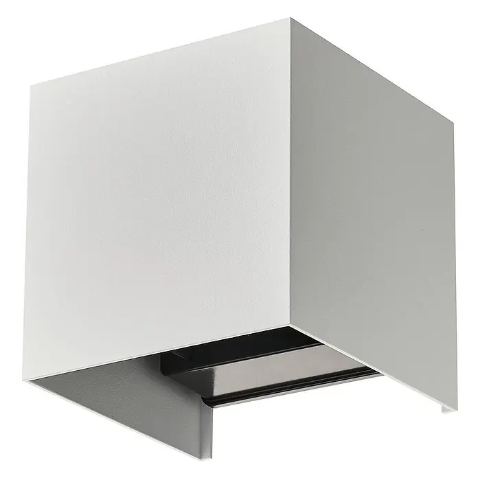 Lindby LED Wandleuchte aussen Smart Home in weiß, dimmbar Aussenlampe Wand -  - Weiße rechteckige Metall-Wandleuchte mit dunklem Innenbereich.
