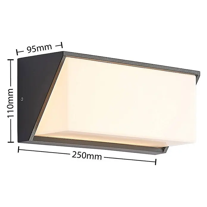 Lindby LED Wandleuchte aussen in anthrazit, weiß, Aussenlampe Wand -  - Dunkelgraue, rechteckige Außenwandleuchte mit weißer diffuser Frontplatte, inklusive Maßen.