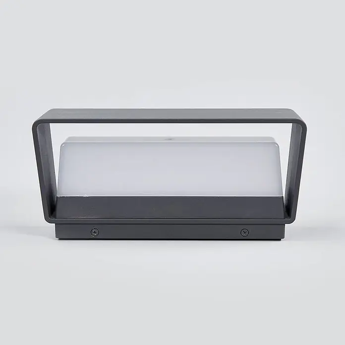 Lucande LED Wandleuchte aussen in anthrazit, weiß satiniert, Aussenlampe -  - Dunkelgraue Außenleuchte mit rechteckigem, mattweißem Diffusor und modernem C-förmigem Rahmen.