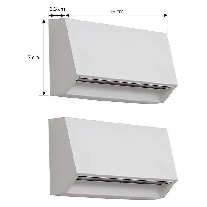 Lindby LED Wandleuchte aussen in weiß, Aussenlampe Wand -  - Weißes, rechteckiges Wandlicht mit abgewinkelter Front und horizontalem Lichtstreifen, 16x7x3,3 cm.