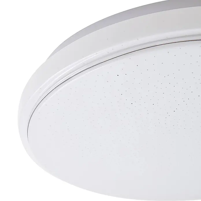 Lindby LED Deckenlampe in weiß, chrom, Deckenleuchte rund -  - Weiße runde LED-Deckenleuchte mit gesprenkeltem Sternenlichteffekt-Diffusor.