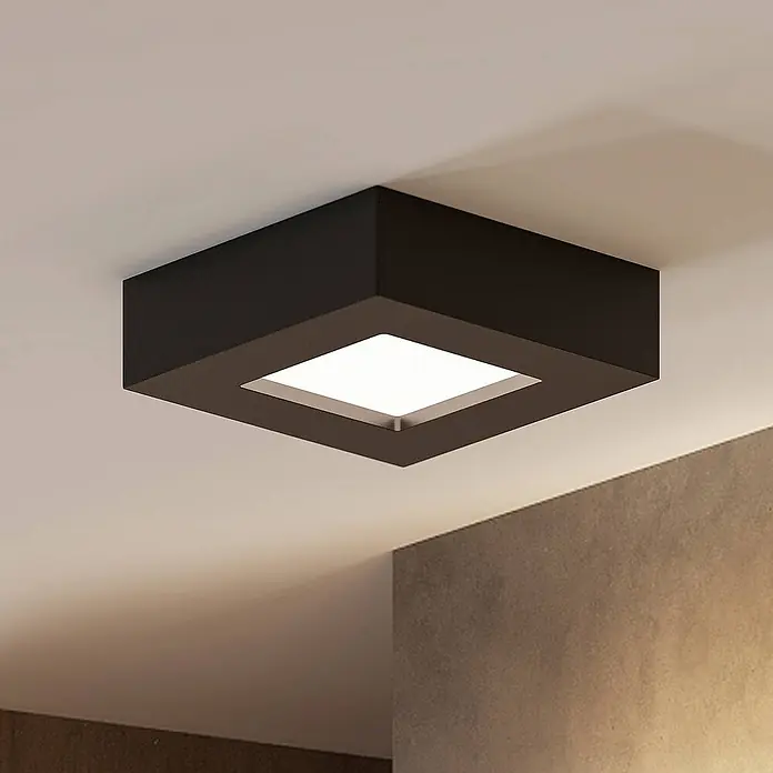 PRIOS LED Deckenlampe in schwarz, weiß, Deckenleuchte -  - Quadratische schwarze LED-Deckenleuchte zur Aufputzmontage mit weiß beleuchtetem Zentrum.