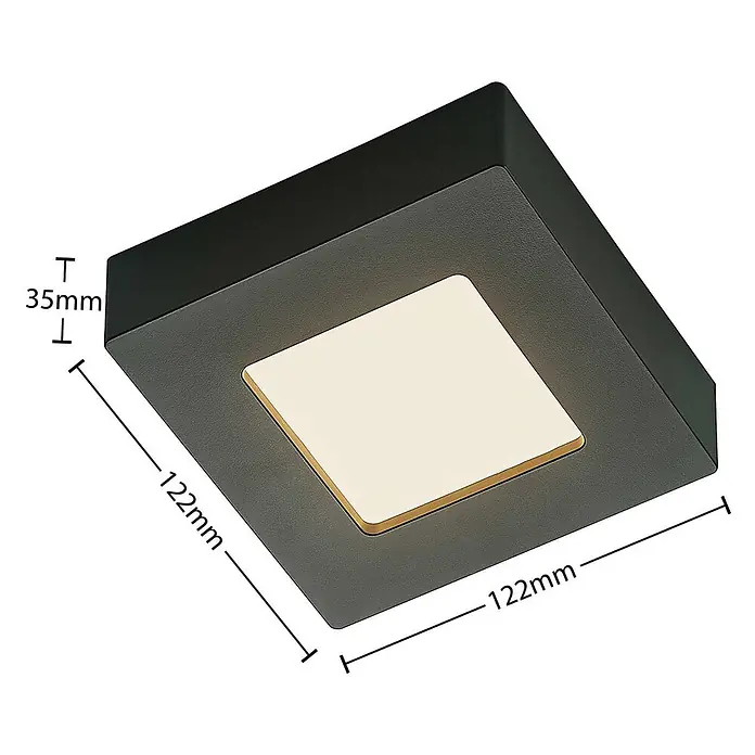 PRIOS LED Deckenlampe in schwarz, weiß, Deckenleuchte -  - Schwarze quadratische LED-Aufbauleuchte, 122x122x35mm.
