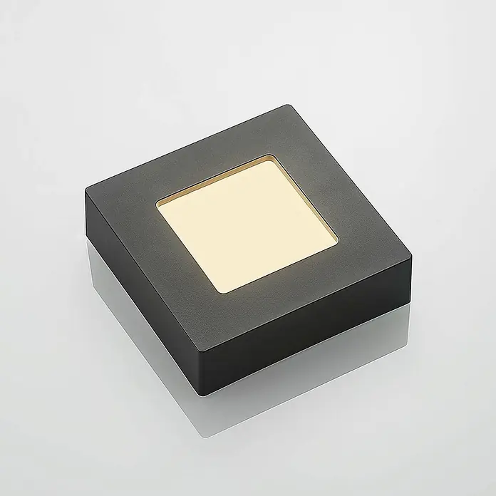 PRIOS LED Deckenlampe in schwarz, weiß, Deckenleuchte -  - Quadratische dunkelgraue Box mit vertiefter hellbeiger quadratischer Einlage.