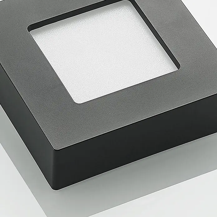 PRIOS LED Deckenlampe in schwarz, weiß, Deckenleuchte -  - Quadratische dunkelgraue Leuchte mit texturiertem weißem Diffusor in der Mitte.