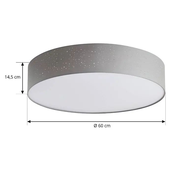 Lindby Deckenleuchte Ellamina - alu / grau / zink - Hellgraue runde Deckenleuchte mit Sternenmuster, 60 cm Durchmesser und 14,5 cm Höhe.