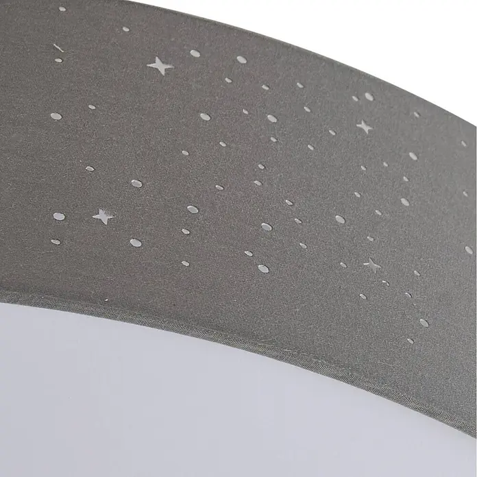 Lindby Deckenleuchte Ellamina - alu / grau / zink - Grauer Stoff-Lampenschirm mit Stern- und Punkt-Aussparungen.