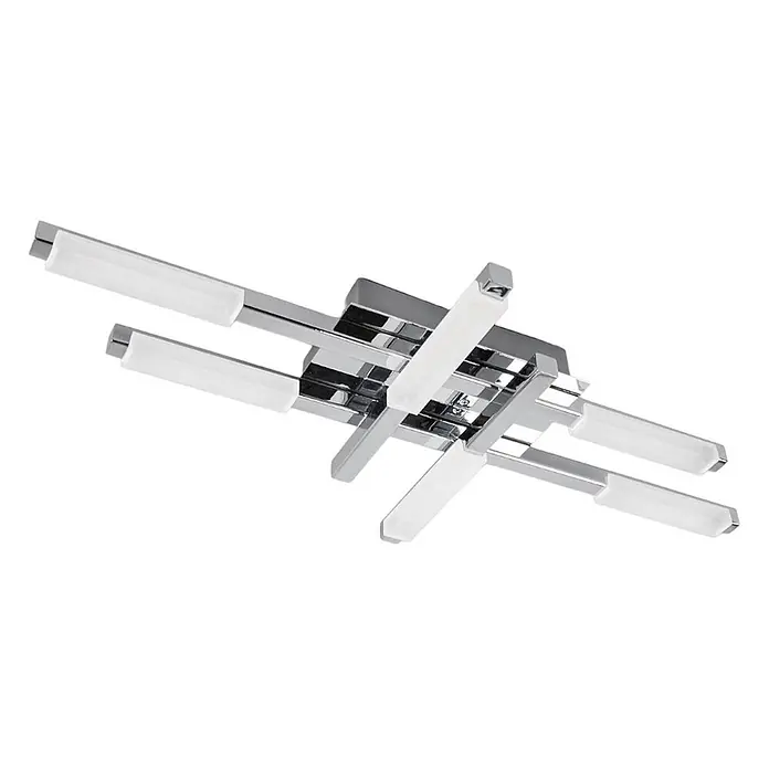 Lindby LED Deckenlampe in weiß, chrom, Deckenleuchte -  - Moderne Chromleuchte mit mehreren weißen, diffusen LED-Lichtbalken in Kreuzanordnung.
