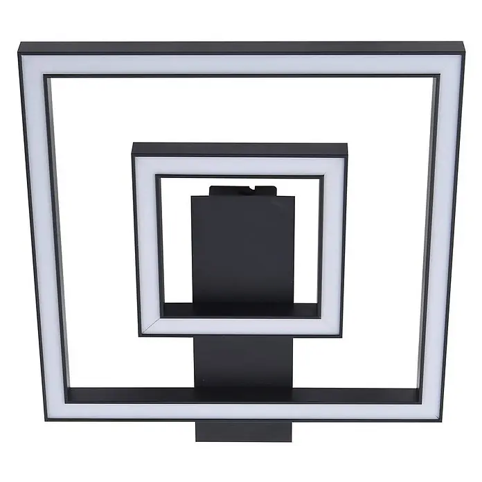 Lindby LED Deckenlampe in schwarz, Deckenleuchte -  - Schwarze quadratische LED-Leuchte mit zwei verschachtelten Rahmen und weißen Lichtstreifen.