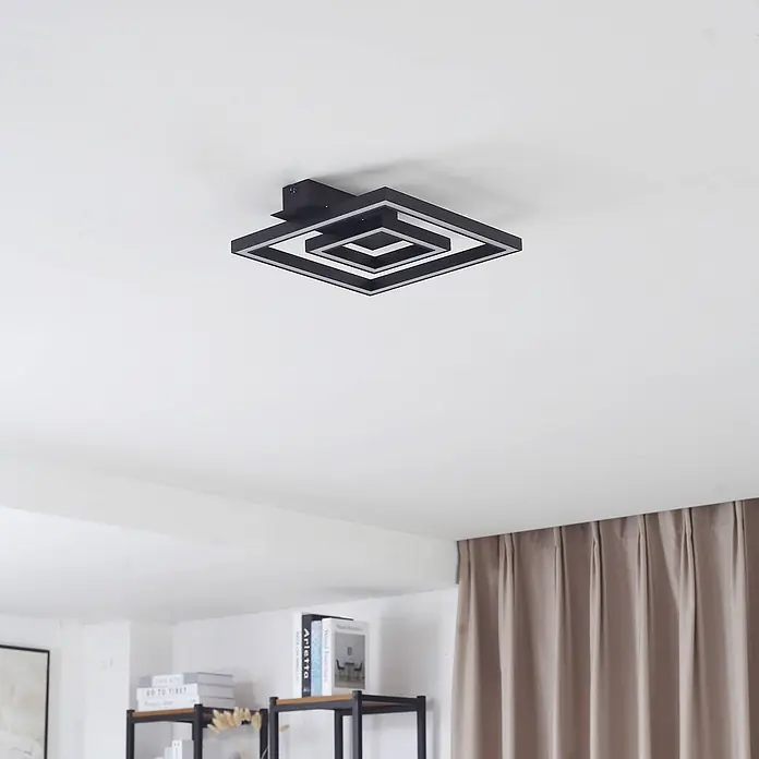 Lindby LED Deckenlampe in schwarz, Deckenleuchte -  - Moderne schwarze quadratische LED-Deckenleuchte mit verschachteltem Design.