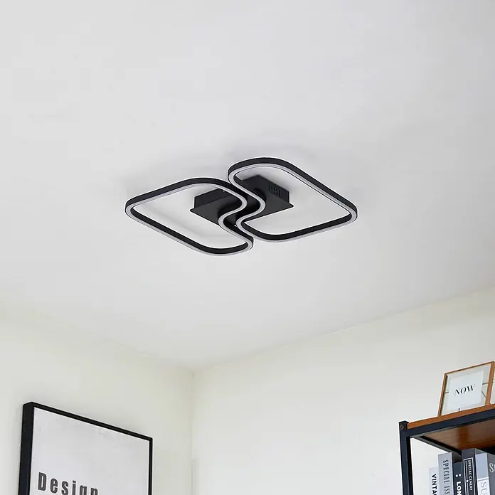 Lucande Deckenleuchte Amiya - schwarz - Moderne schwarze LED-Deckenleuchte mit wellenförmigen, verbundenen Rechteckformen.