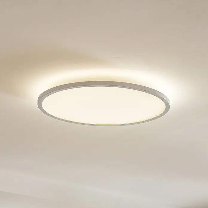 Arcchio LED Deckenlampe in weiß, dimmbar Deckenleuchte rund -  - Beleuchtete, flache, ovale LED-Deckenleuchte mit einem silbergrauen Rahmen.