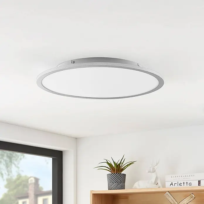 Lindby LED Deckenlampe in silber, Deckenleuchte rund -  - Moderne runde LED-Deckenleuchte mit silbergrauem Rahmen.