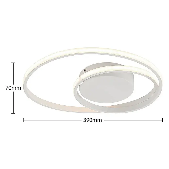 Lindby LED Deckenlampe in weiß matt, dimmbar Deckenleuchte -  - Weiße moderne LED-Deckenleuchte mit zwei ineinander verschlungenen ovalen Ringen, 390mm breit und 70mm hoch.