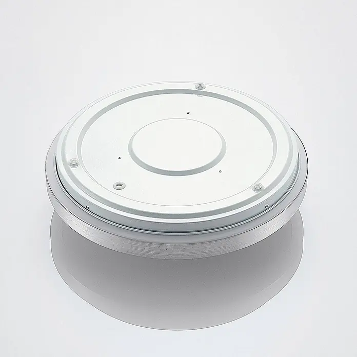 Lindby LED Deckenlampe in aluminium, weiß, Deckenleuchte rund -  - Runde weiße LED-Deckenleuchte mit silbernem gebürstetem Metallrand.