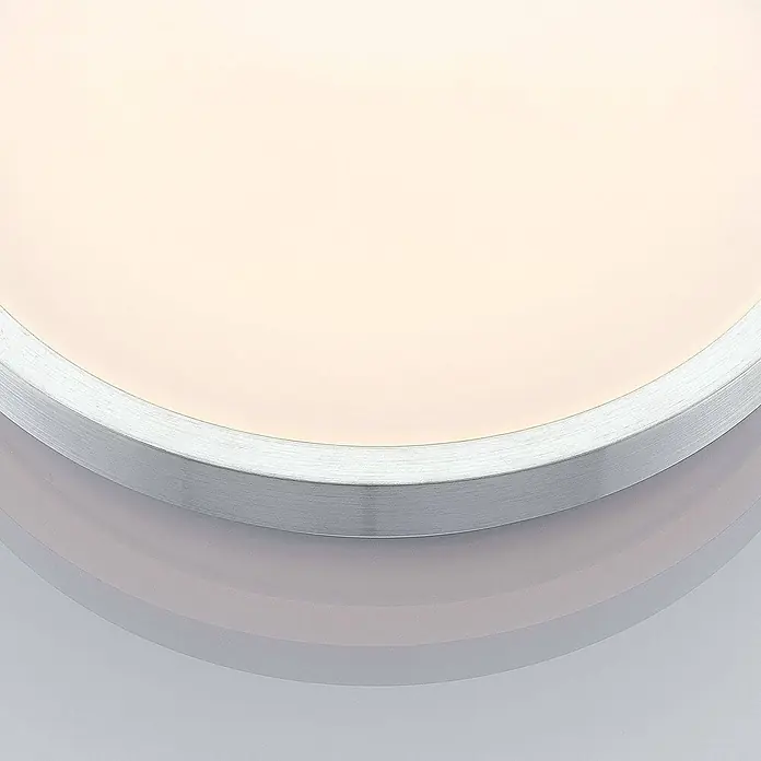 Lindby LED Deckenlampe in aluminium, weiß, Deckenleuchte rund -  - Runde LED-Leuchte mit warmweißem Diffusor und gebürstetem Silberrand.