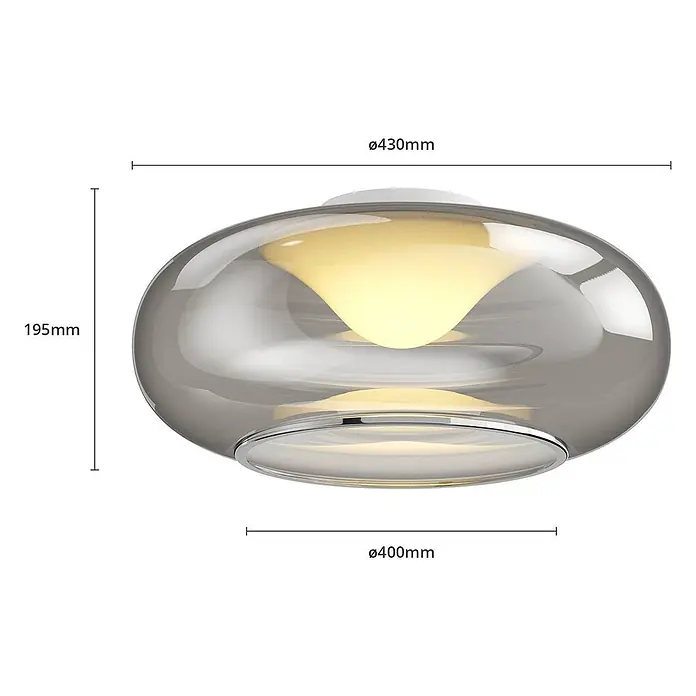 Lucande Deckenleuchte Mijo - alu / grau / zink - Runde Deckenleuchte aus rauchgrauem Glas mit leuchtendem weißen Diffusor. Maße: Ø430x195mm.