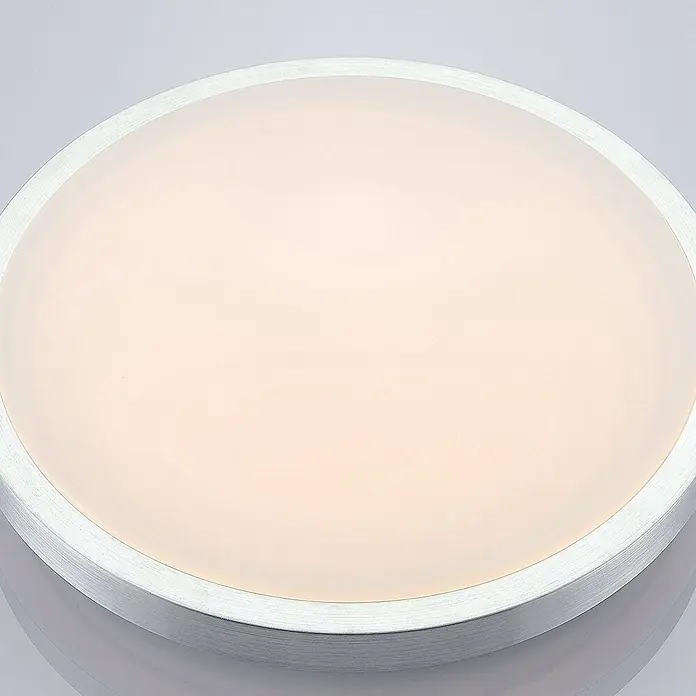 Lindby LED Deckenlampe in aluminium, weiß, Deckenleuchte rund -  - Runde LED-Deckenleuchte mit mattweißer Abdeckung und gebürstetem, silberfarbenem Aluminiumrahmen.