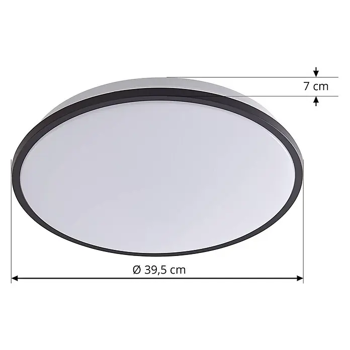 Lindby Deckenleuchte Swaran - schwarz - Runde LED-Deckenleuchte mit dunklem Rahmen und weißem Diffusor, 39,5 cm Durchmesser und 7 cm Höhe.