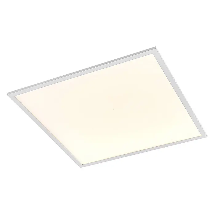 Lindby LED-Panel Quais - weiß / opal, weiß / opal, Neutralweiß - Quadratische LED-Panel-Leuchte mit silberfarbenem Rahmen.