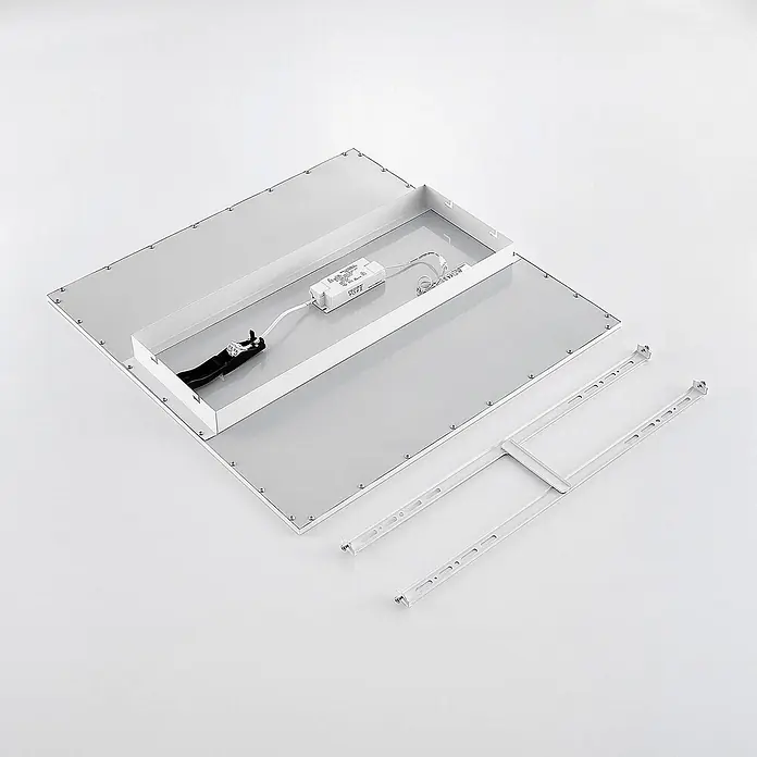 Lindby LED-Panel Quais - weiß / opal, weiß / opal, Neutralweiß - Weißes LED-Panel mit internem Treiber und Verkabelung, zusammen mit zwei separaten weißen Montageschienen.