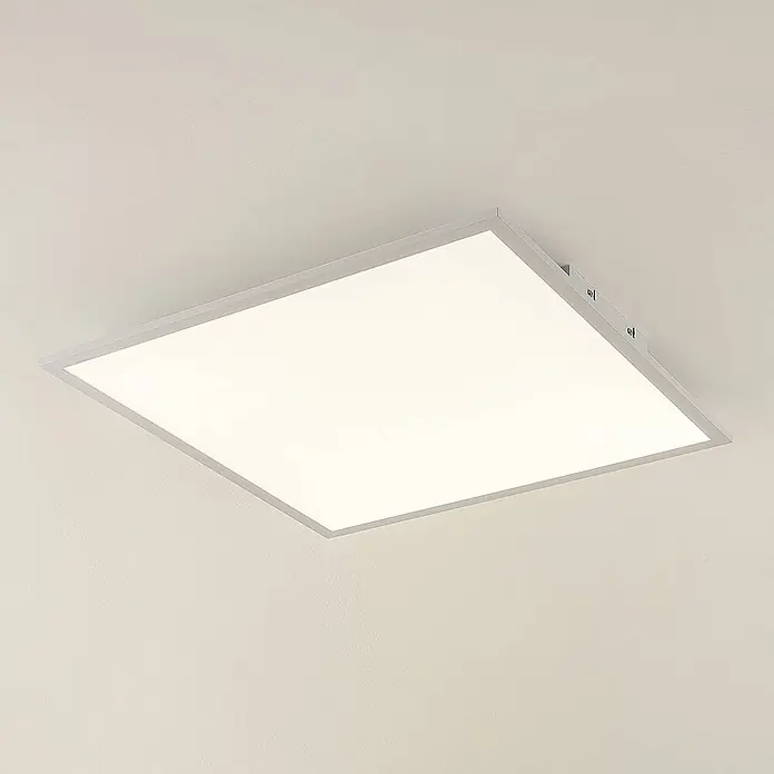 Lindby LED-Panel Quais - weiß / opal, weiß / opal, Neutralweiß - Quadratische LED-Deckenleuchte mit weißem Diffusor und hellgrauem Rahmen, bündig montiert.
