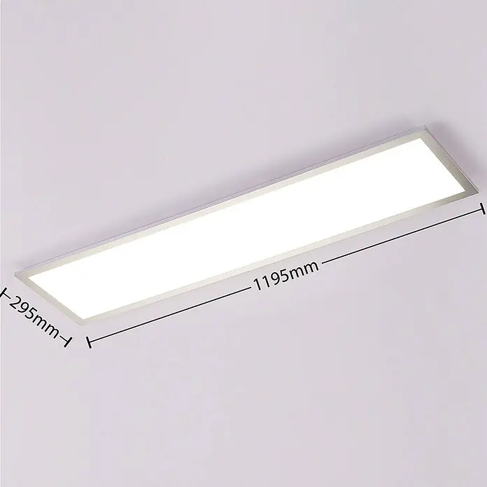 Arcchio LED Deckenleuchte flach in silber, weiß, dimmbar Panel -  - Rechteckige LED-Panel-Leuchte mit silbernem Rahmen, 1195mm x 295mm.
