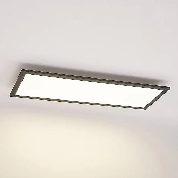Lindby LED-Panel Nelios - schwarz, schwarz, Neutralweiß - Rechteckige LED-Deckenleuchte mit dunklem Rahmen und weißem Diffusor, spendet helles Licht.