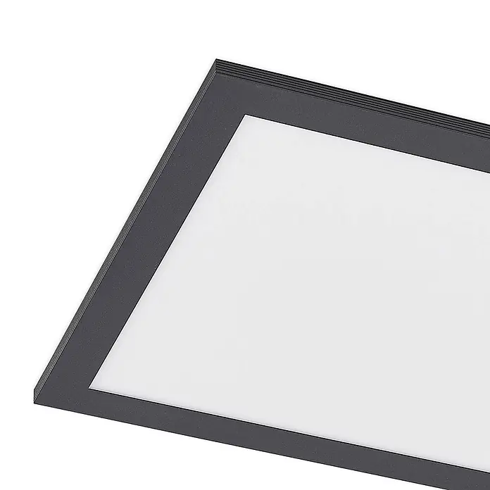 Lindby LED-Panel Nelios - schwarz, schwarz, Neutralweiß - Rechteckige LED-Deckenleuchte mit dunkelgrauem Rahmen und weißer Diffusorplatte.