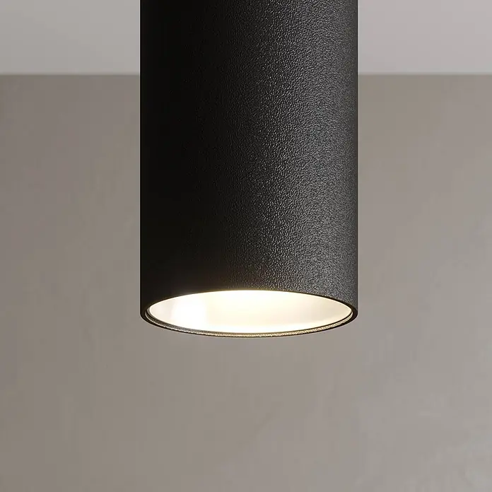 Arcchio LED Pendelleuchte in schwarz, Hängelampe -  - Schwarze, zylindrische Deckenleuchte mit texturierter Oberfläche, strahlt warmweißes Licht aus.