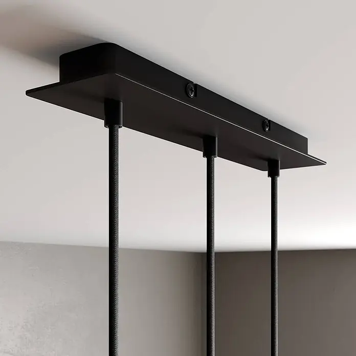Arcchio LED Pendelleuchte in schwarz, Hängelampe -  - Schwarzer Deckenbaldachin aus Metall mit drei Textilkabeln, ideal für Pendelleuchten.