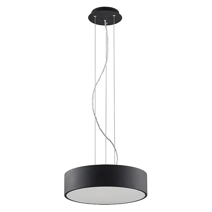 Arcchio LED Pendelleuchte in schwarz, weiß, up down Hängelampe -  - Schwarze runde Pendelleuchte mit weißem Diffusor, von einer schwarzen Deckenhalterung abgehängt.