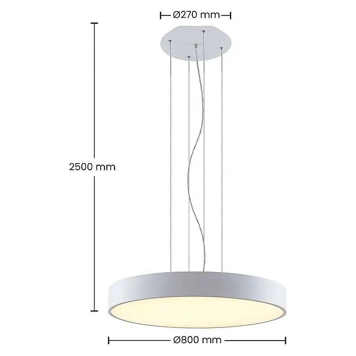 Arcchio LED Pendelleuchte in weiß, Hängelampe -  - Weiße runde Pendelleuchte, 800mm Durchmesser, mit 270mm Deckenplatte und 2500mm Abhängung.