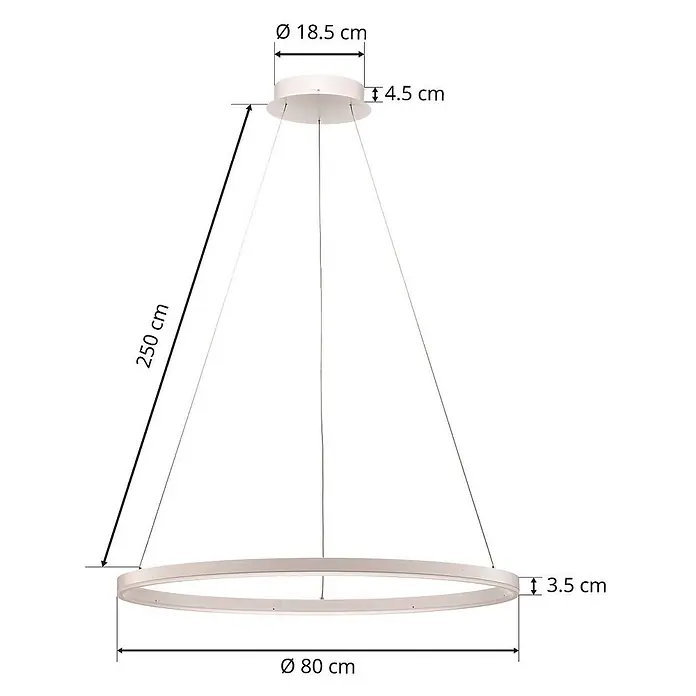 Arcchio LED Pendelleuchte in weiß, Hängelampe -  - Weiße runde LED-Pendelleuchte mit Maßen: 80 cm Ring, 3,5 cm Höhe, 250 cm Aufhängung, 18,5 cm Deckenhalterung.