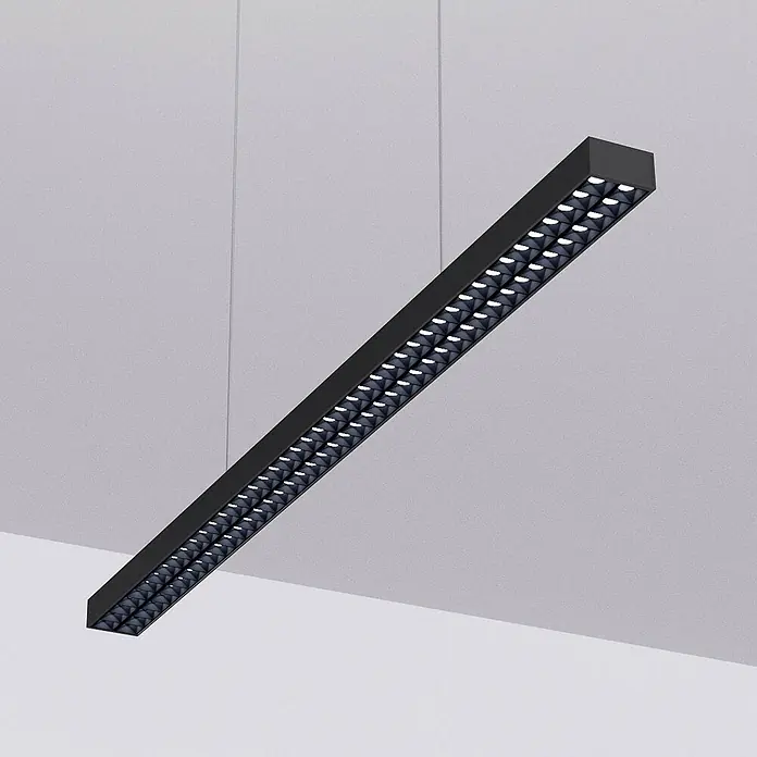 Arcchio LED Pendelleuchte in schwarz, Hängelampe -  - Schwarze lineare LED-Pendelleuchte mit rechteckigem Profil und mehreren quadratischen Einbauleuchten.