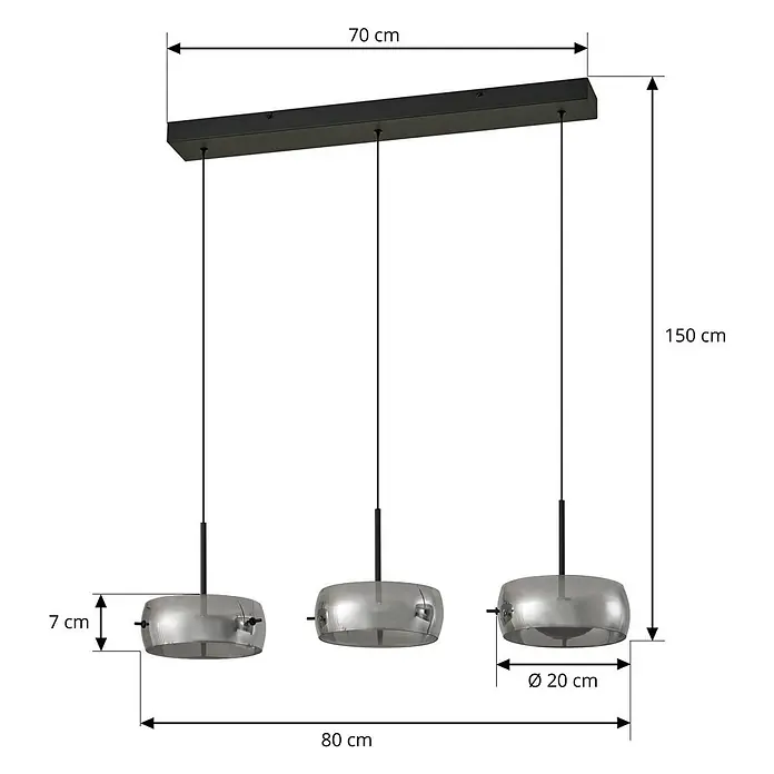 Lucande LED Pendelleuchte in schwarz, dimmbar Hängelampe -  - Schwarze Hängelampe mit drei grauen, reflektierenden, runden Glasschirmen.