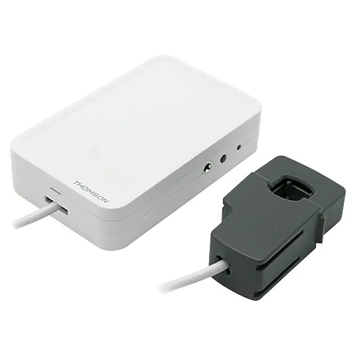 Thomson Zangenamperemeter - Batteriebetrieben, Reichweite Funk: 150 m, 110 V - 400 V - Weißes Thomson-Gerät mit Stromwandler zur Energiemessung, ideal für Smart-Home-Anwendungen und zur Überwachung des Stromverbrauchs.