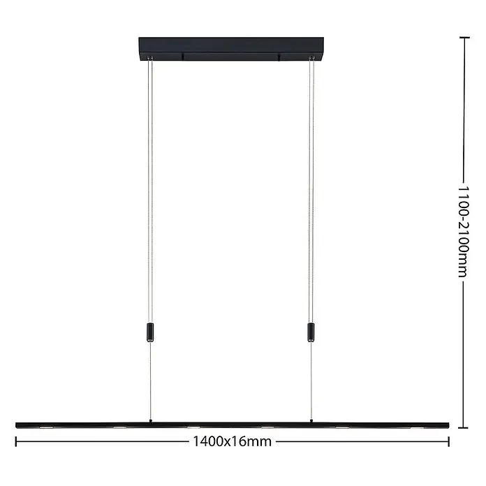 Lucande LED Pendelleuchte in schwarz matt, Hängelampe -  - Schwarze lineare LED-Pendelleuchte, 1400x16mm, mit verstellbarer Höhe (1100-2100mm).