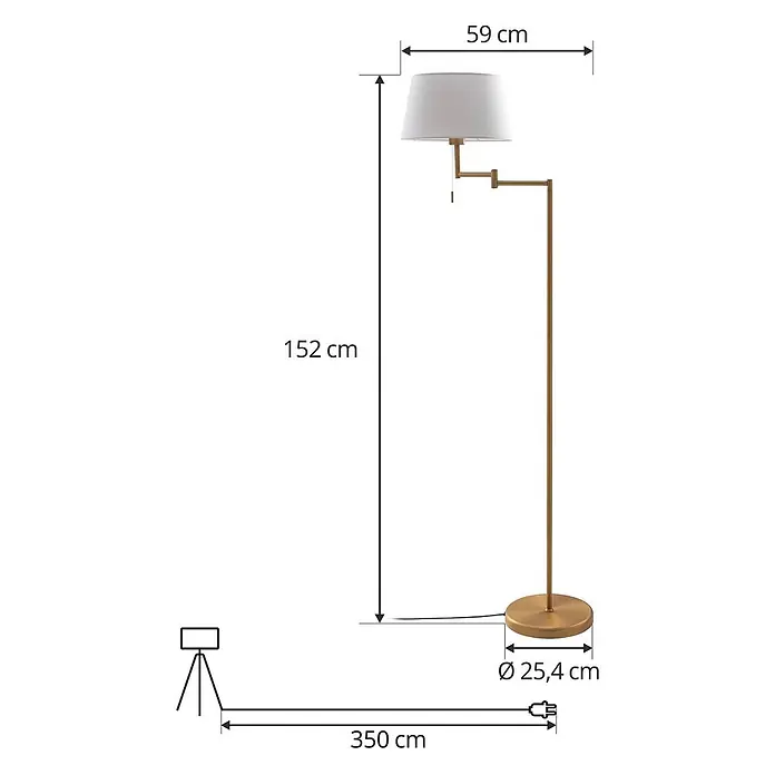 Lindby Stehlampe Wohnzimmer in bronze, weiß, up down Stehleuchte -  - Messingfarbene Stehlampe, 152 cm hoch, mit weißem Schirm (59 cm breit), verstellbarem Arm und 25,4 cm Durchmesser-Basis. Inkl. 350 cm Kabel.