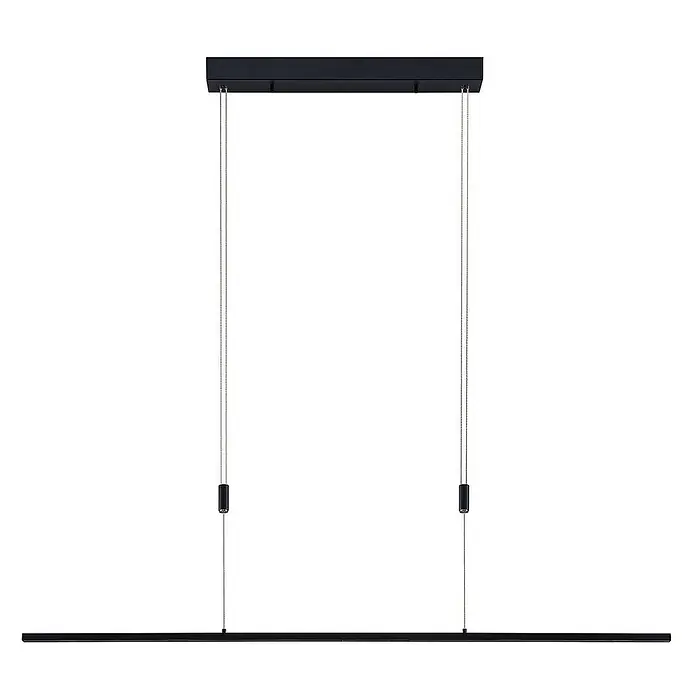 Lucande LED Pendelleuchte in schwarz matt, Hängelampe -  - Schwarze lineare LED-Pendelleuchte, an dünnen Drähten von einer rechteckigen Deckenplatte abgehängt.