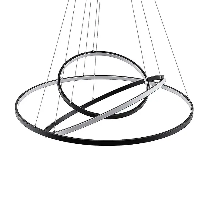 Lucande LED Pendelleuchte in schwarz matt, Hängelampe -  - Moderne LED-Ring-Pendelleuchte mit ineinandergreifenden schwarzen und silbernen Ringen an Seilen.