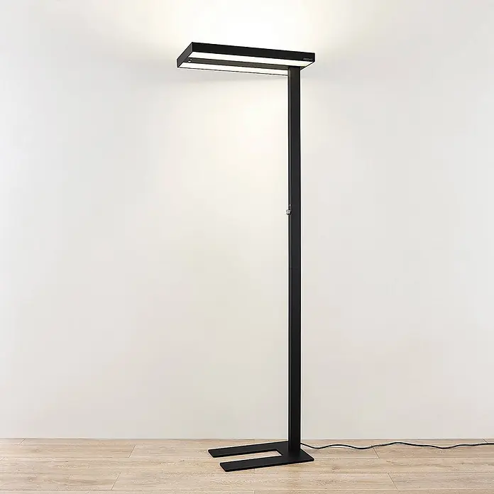Arcchio LED Büro Stehlampe dimmbar, Bewegungsmelder, Tageslichtsensor -  - Moderne schwarze LED-Stehleuchte mit schlankem, rechteckigem Design und U-förmigem Sockel.