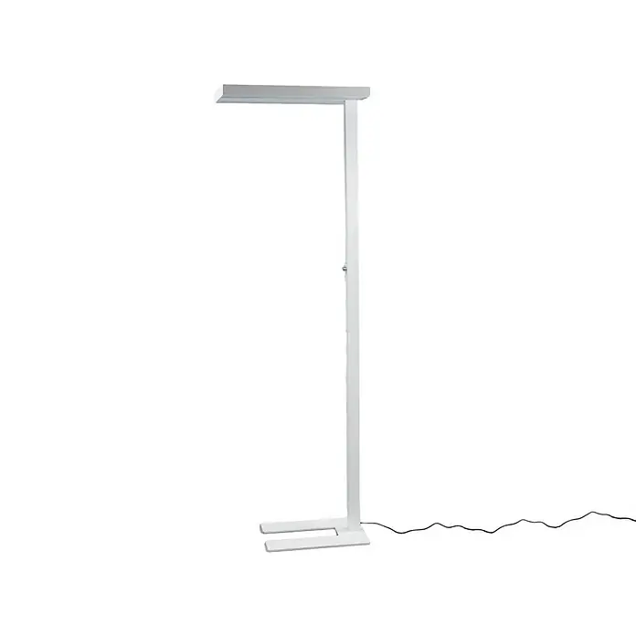 Arcchio LED Büro Stehlampe dimmbar weiß, Bürolampe Stehleuchte 6000lm -  - Weiße moderne LED-Stehlampe mit verstellbarer Höhe und rechteckigem Leuchtenkopf auf flachem Fuß.