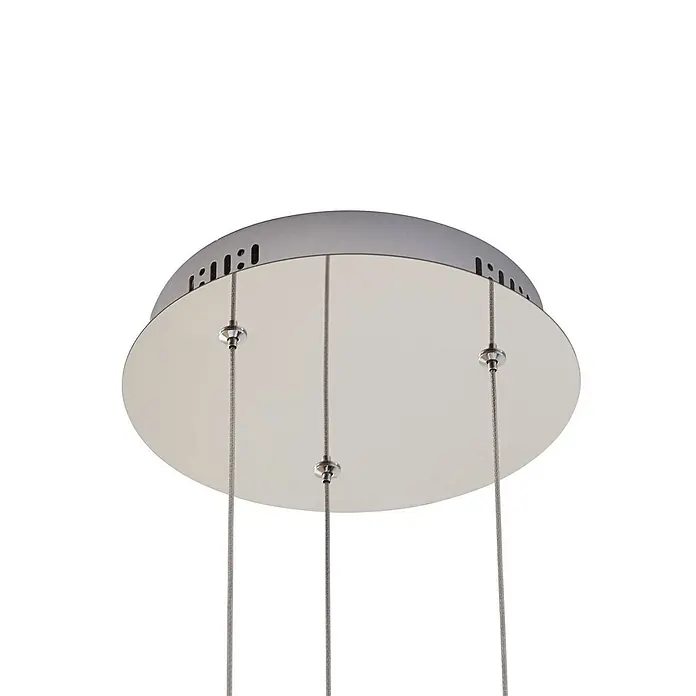Lucande Pendelleuchte Hayley - klar / transparent, klar, chrom - Runde, silberne Metall-Deckenrosette mit drei Aufhängeseilen für eine Pendelleuchte.