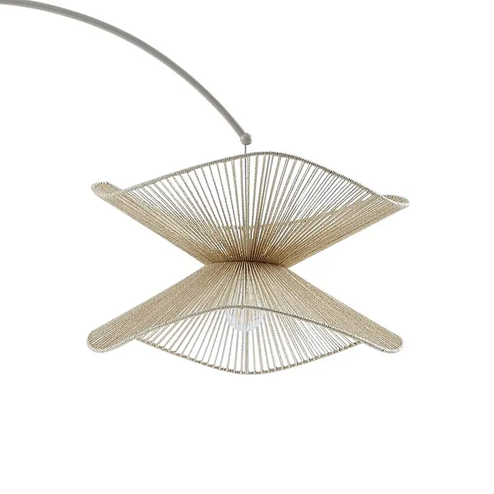 Lindby Stehleuchte Valdorin - creme / amber, creme / amber, E27 - Hängende Lampe aus Naturfäden mit doppelschichtigem, fächerförmigem Schirm, an geschwungenem Arm.
